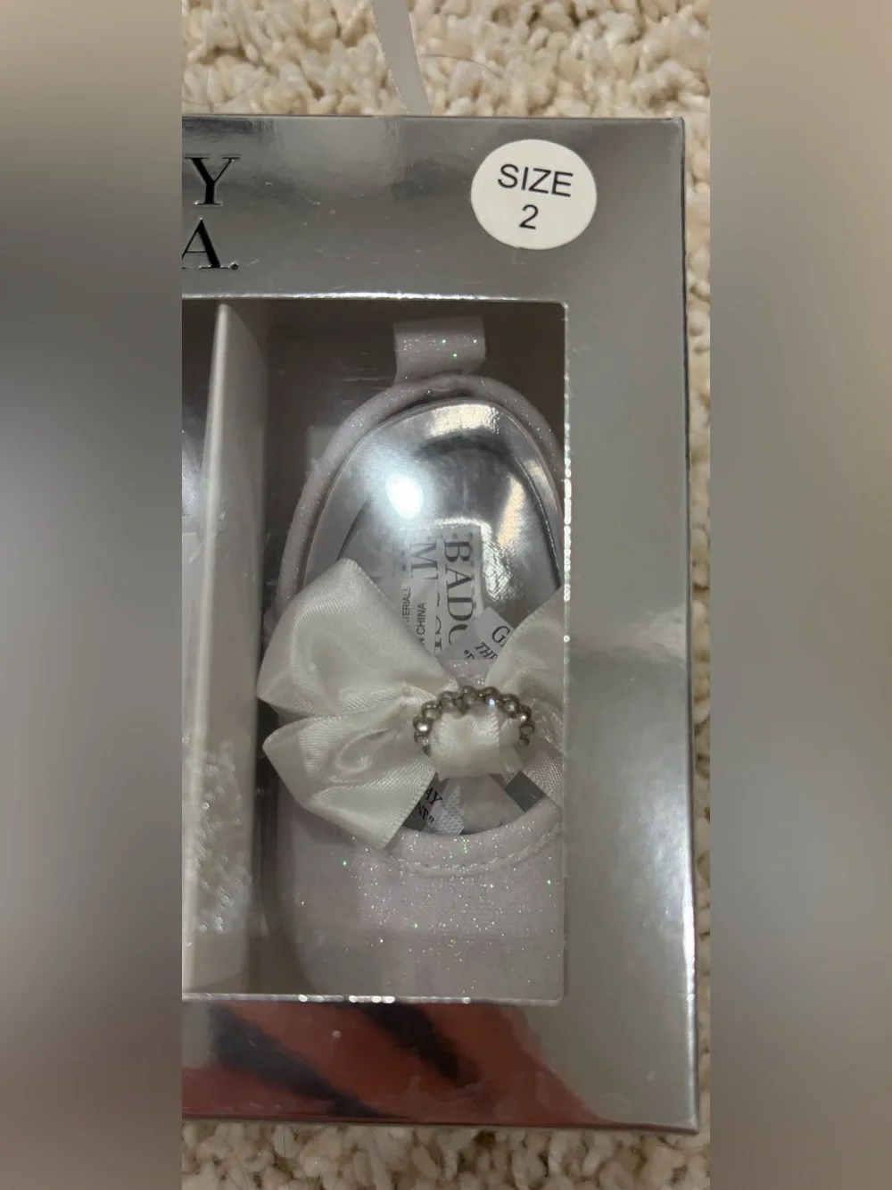 Badgley Mischka Silver Baby Girls' Dress Shoes with Bow & Pearl Accent